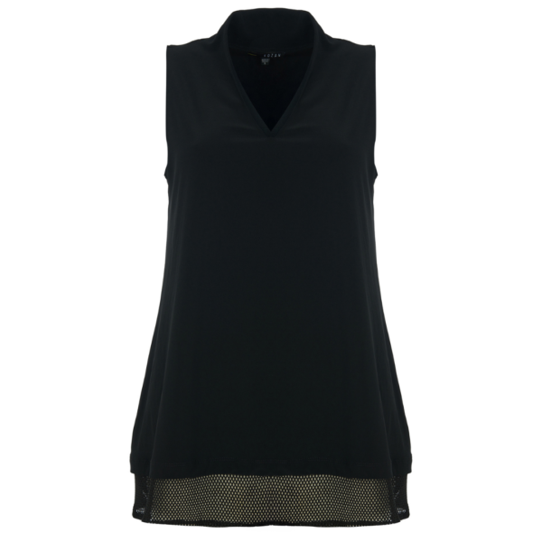 Kozan Black Sleeveless Top With Net Hem