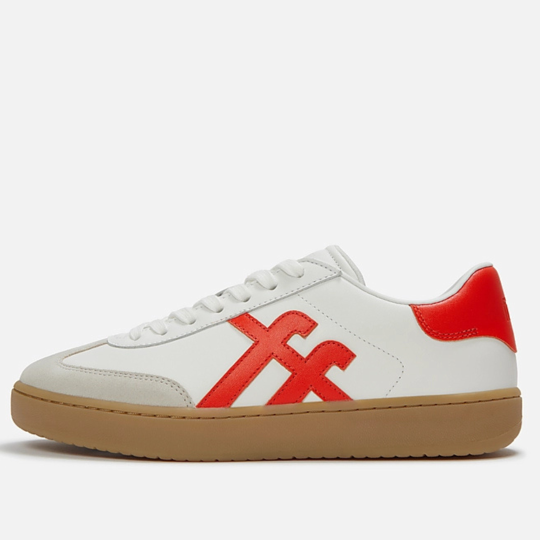 Fitflop The Dash T-Toe Leather Trainers In White/Tomato