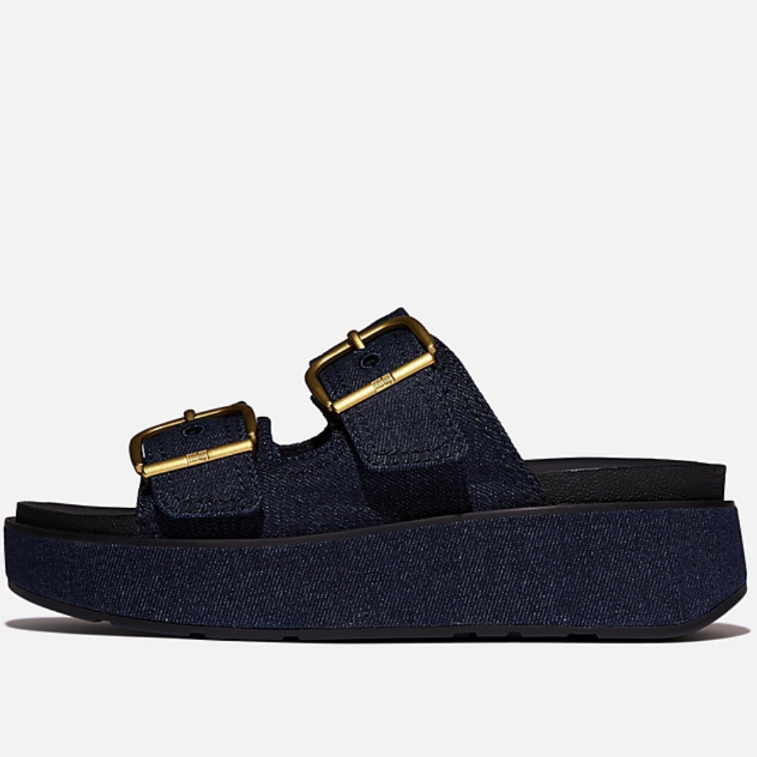 Fitflop Gen-FF Max Buckle Two-Bar Denim Slides In Dark Denim