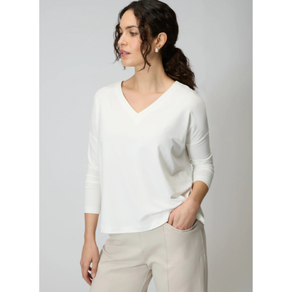 Sahara Ecru Viscose Jersey V Neck Top
