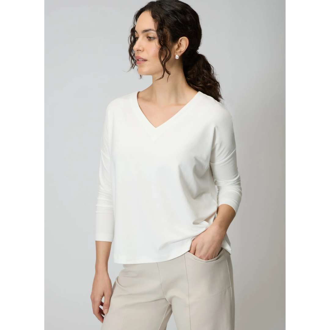 Sahara Ecru Viscose Jersey V Neck Top