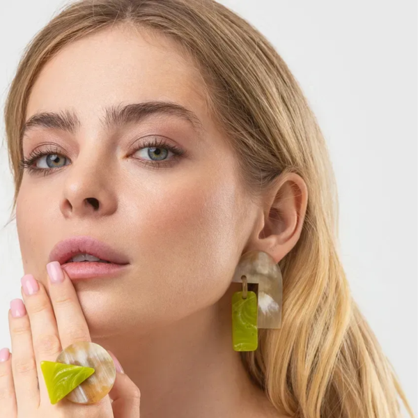 Indira Buffalo Horn Earrings In Green/Stone