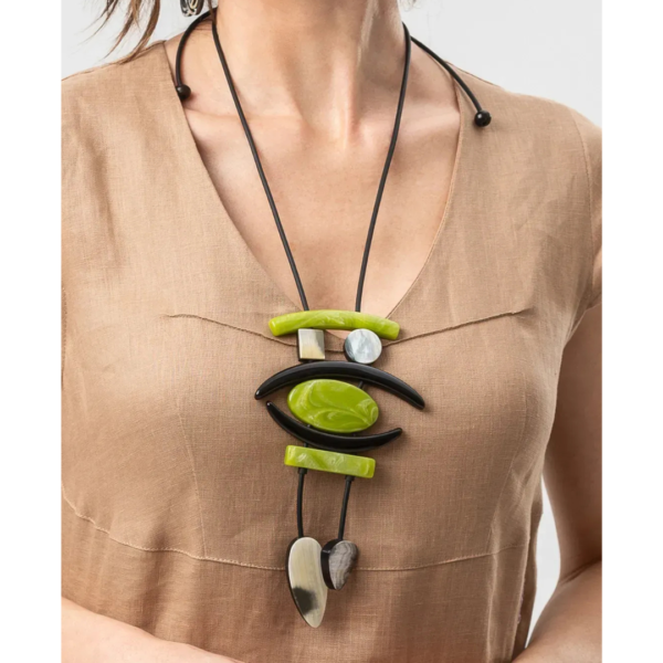 Indira Buffalo Horn And Resin Necklace In Black/Lime