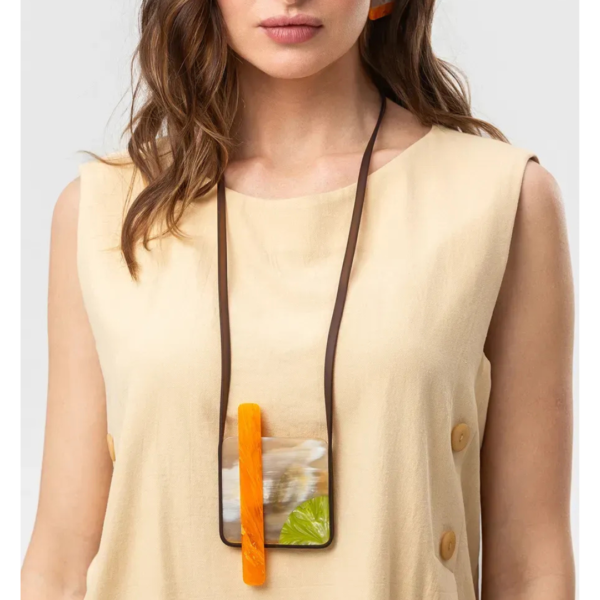 Indira Square Buffalo Horn And Resin Necklace In Orange