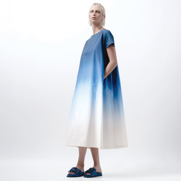 Xenia EROT Cotton Dress In Blue/White