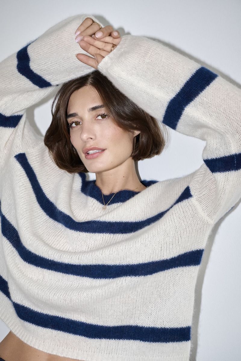 Margittes Knitted Sweater Long Sleeve In Cream/Navy - Image 2