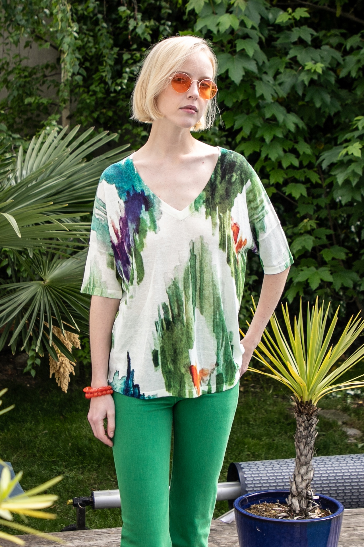 Maud & Sacha V Neck Knit in Green Tie Dye - Image 4