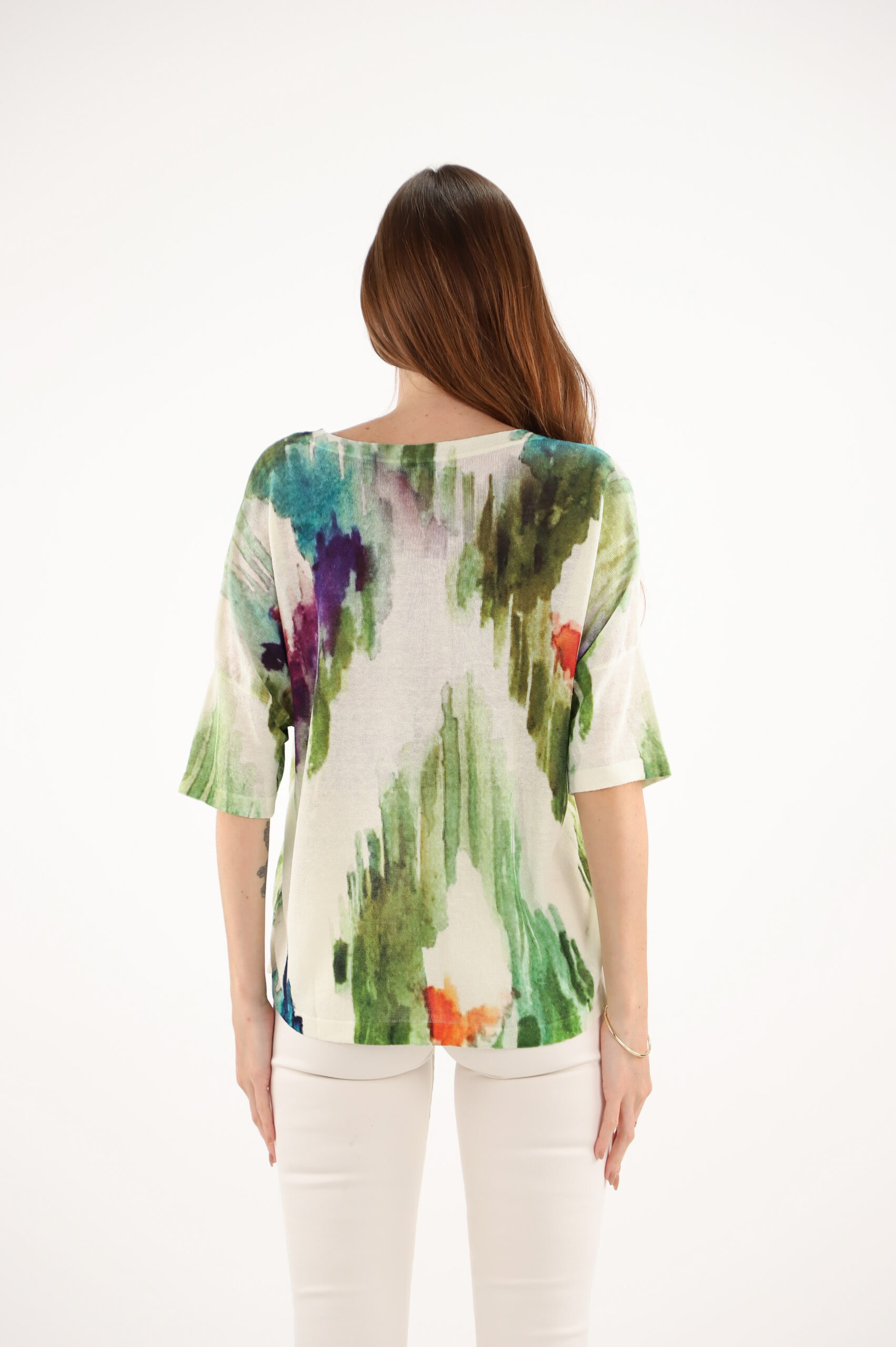 Maud & Sacha V Neck Knit in Green Tie Dye - Image 3