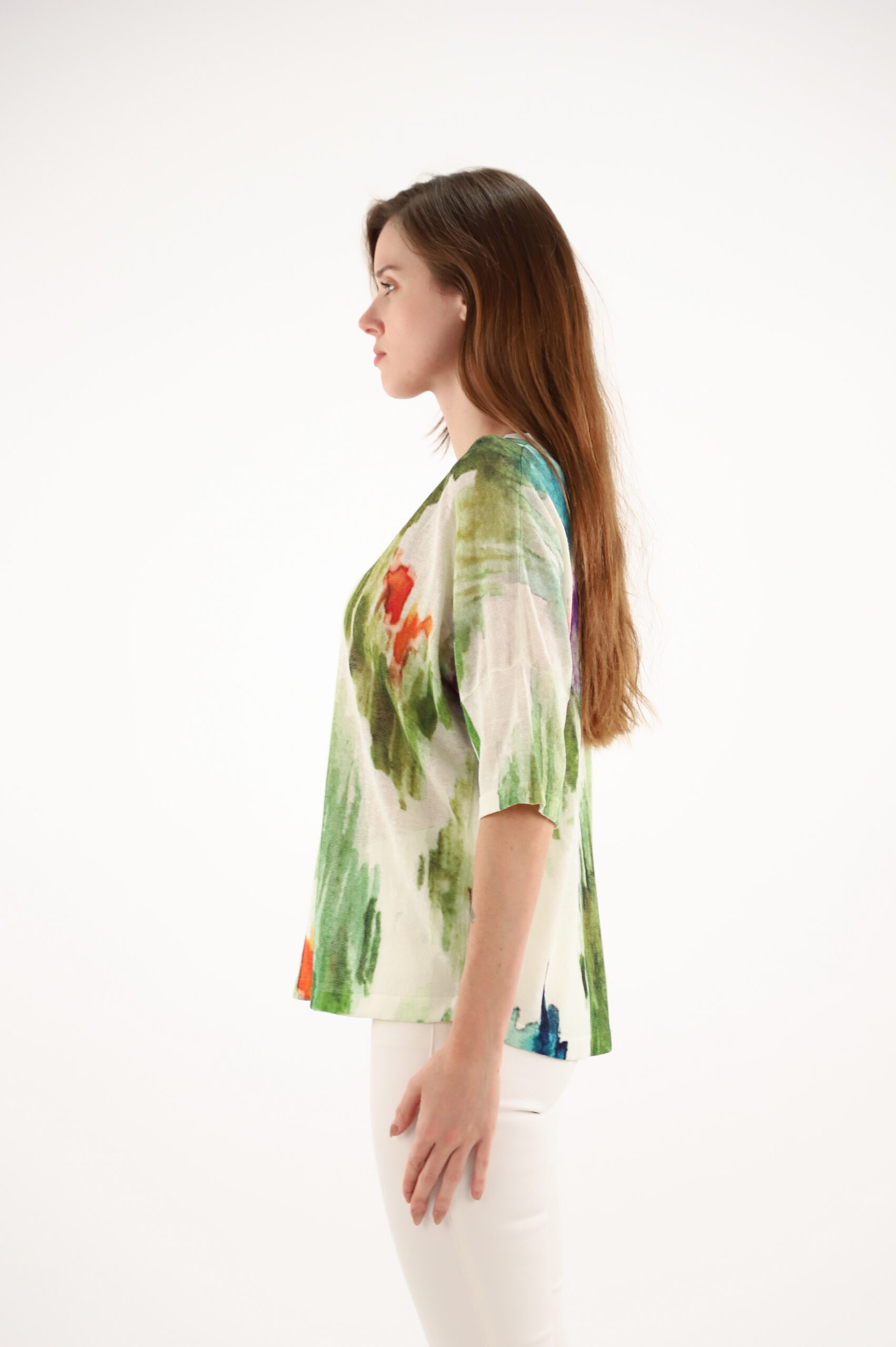 Maud & Sacha V Neck Knit in Green Tie Dye - Image 2