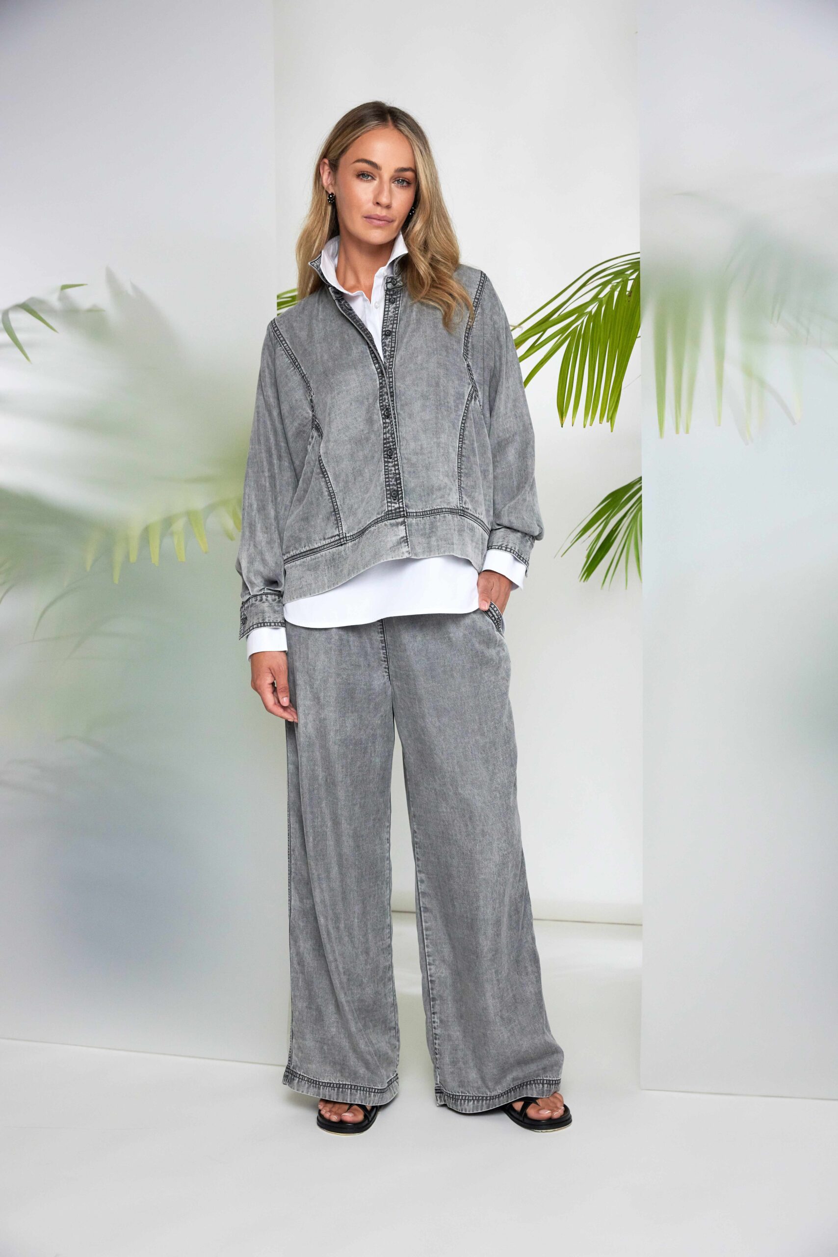 Naya Washed Effect Button Jacket In Granite - Image 2