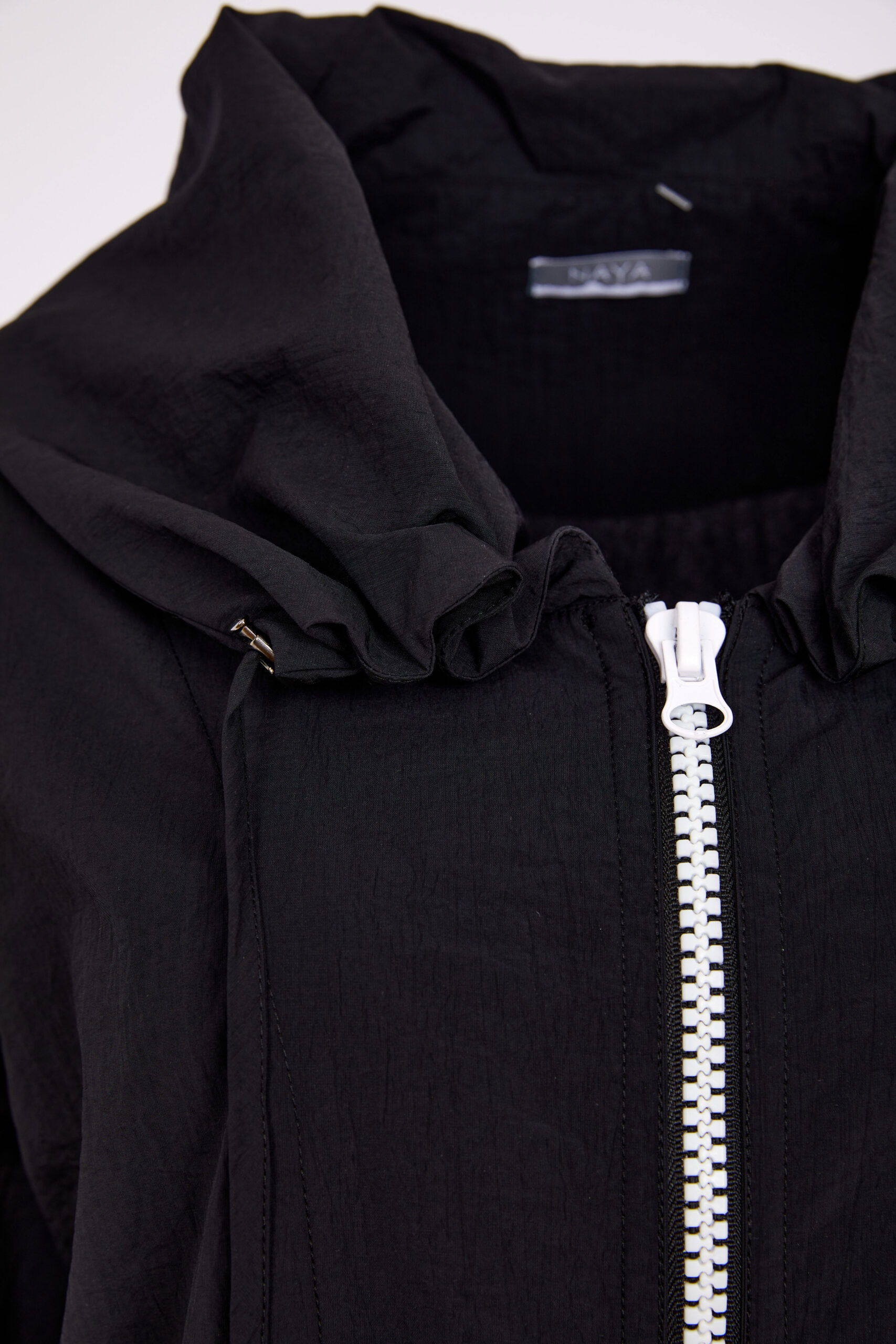 Naya Hooded Coat With D Ring Pockets In Black - Image 7