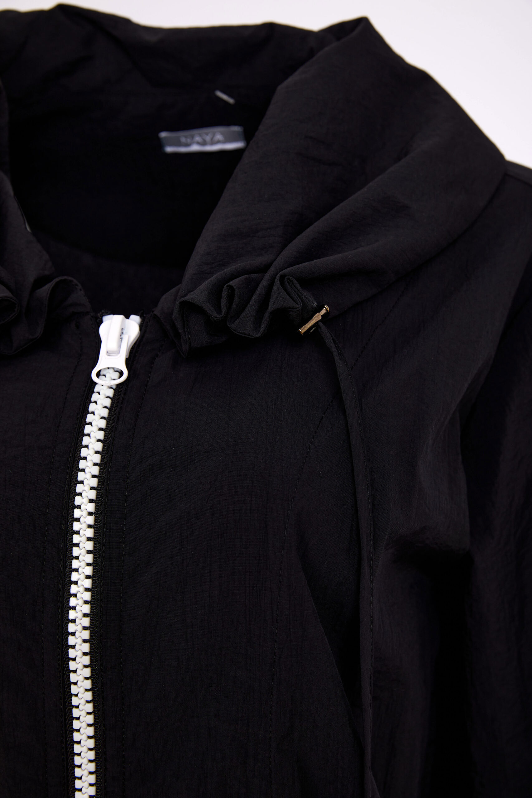 Naya Hooded Coat With D Ring Pockets In Black - Image 6