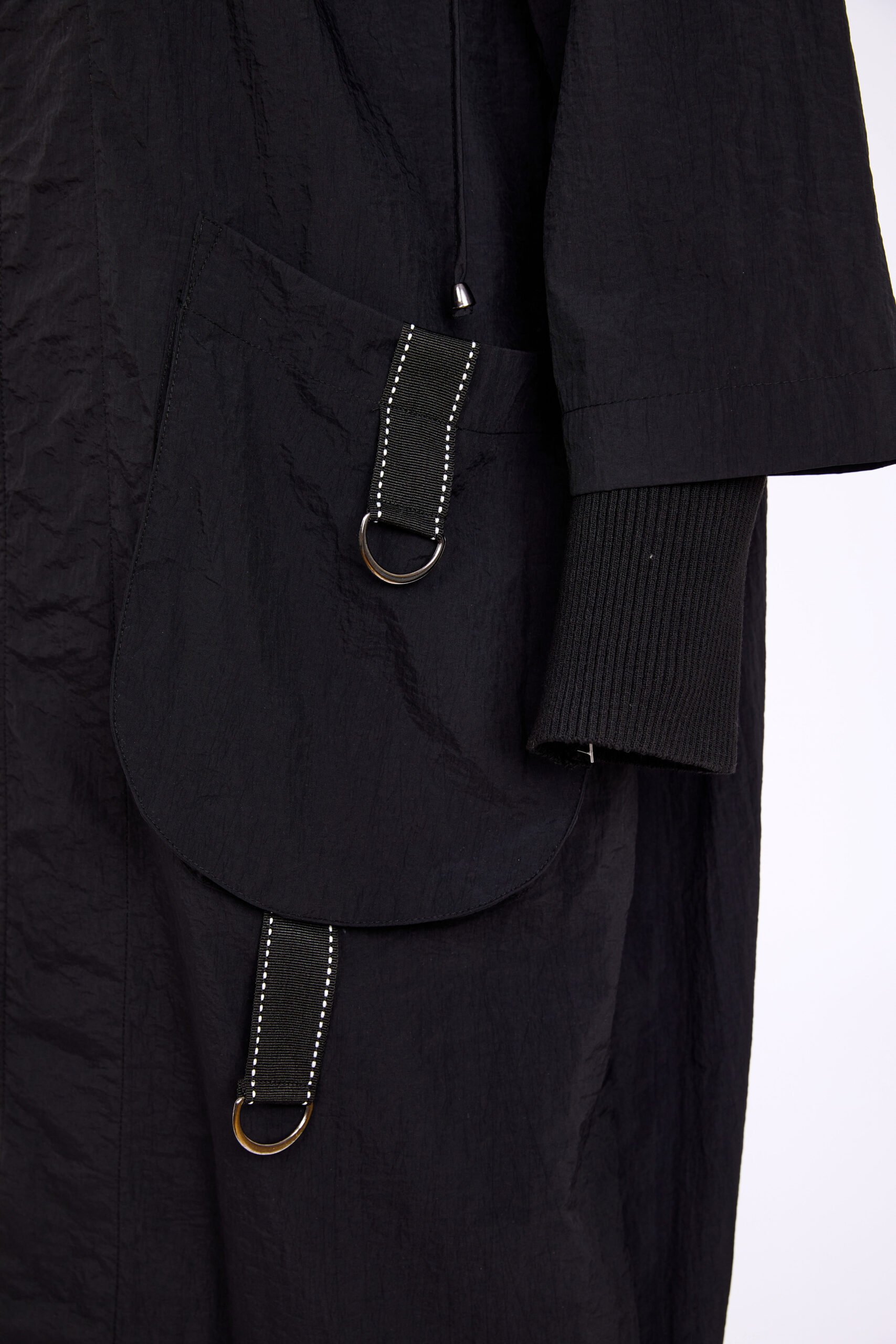 Naya Hooded Coat With D Ring Pockets In Black - Image 5