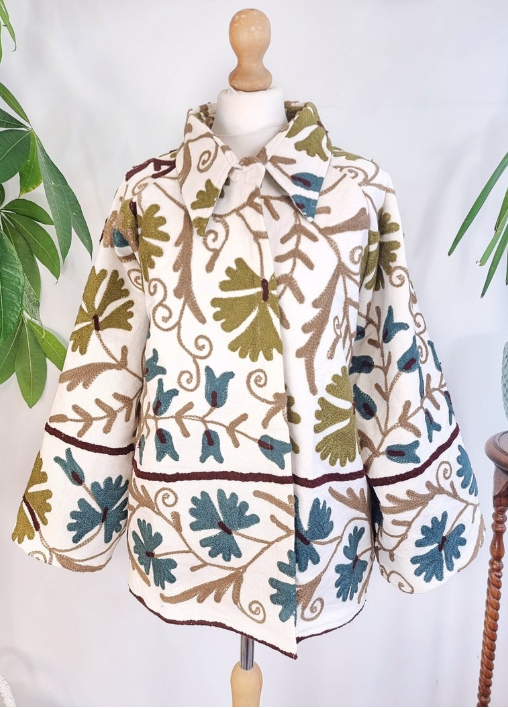 EDL Bol Suzani Bolero Jacket In Khaki Multi - Image 2