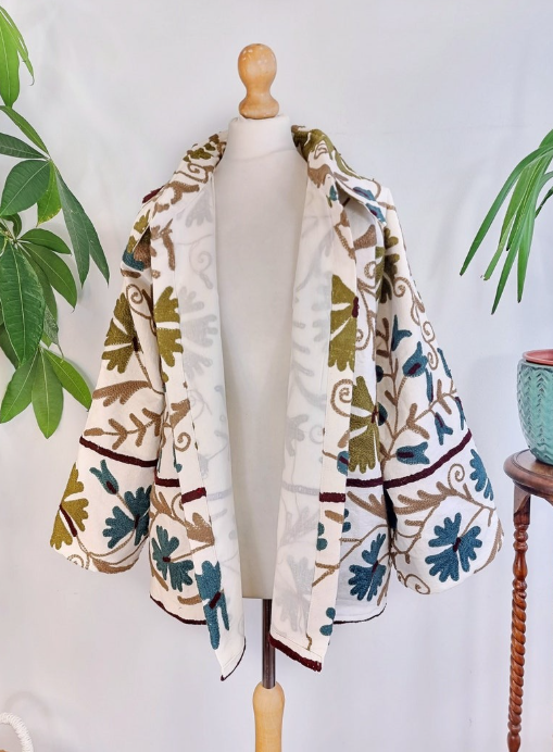 EDL Bol Suzani Bolero Jacket In Khaki Multi - Image 3