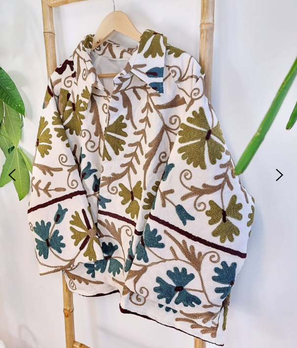 EDL Bol Suzani Bolero Jacket In Khaki Multi - Image 4