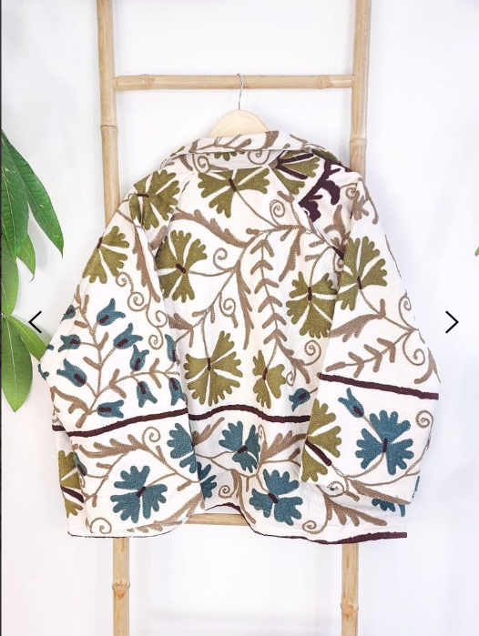 EDL Bol Suzani Bolero Jacket In Khaki Multi - Image 5