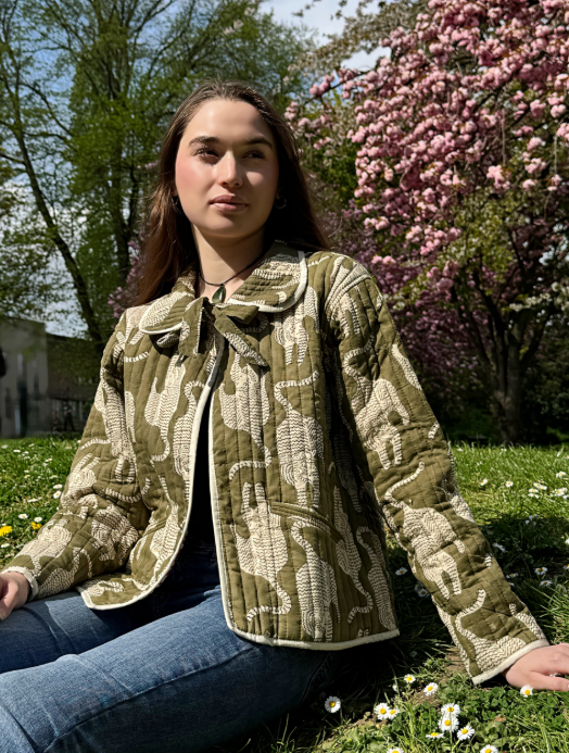 EDL Sam Samyuta Reversible Jacket In Khakii/Cream - Image 5