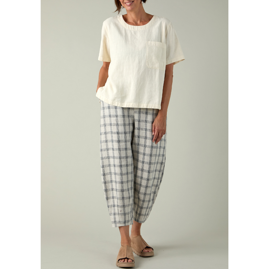 Sahara Grid Linen Bubble Trousers In Ecru And Night