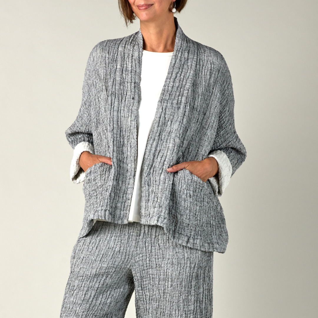 Sahara Crinkle Linen Jacket In Grey