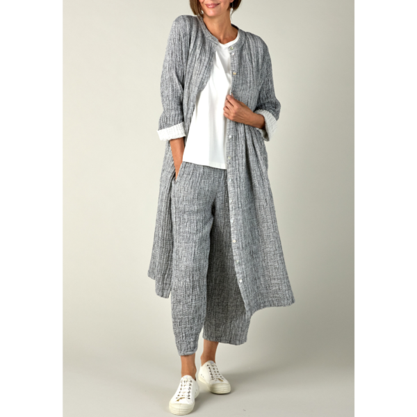 Sahara Crinkle Linen Shirt Dress In Grey