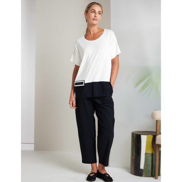 Naya Pull On Slim Leg Trousers With Patch Pocket In Black