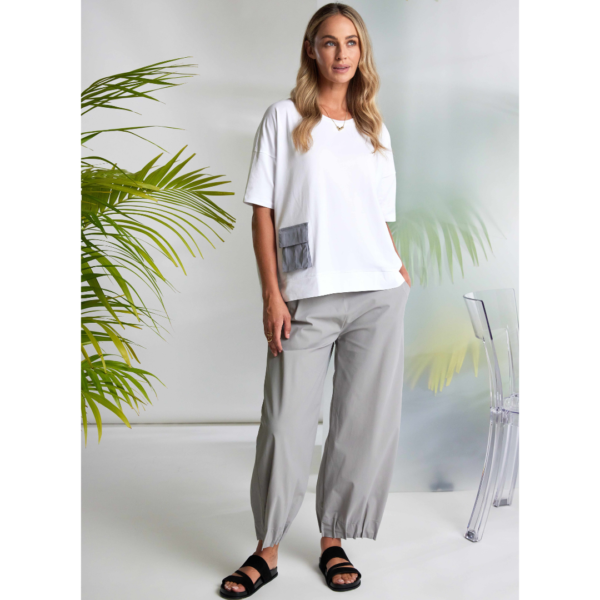 Naya Wide Leg Trouser With Tuck Hem In Taupe