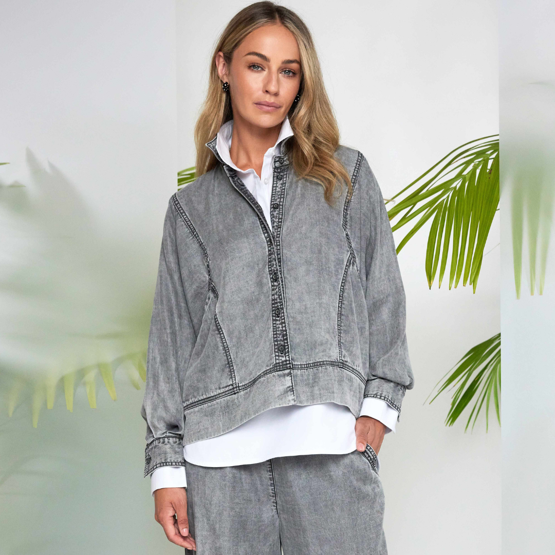 Naya Washed Effect Button Jacket In Granite