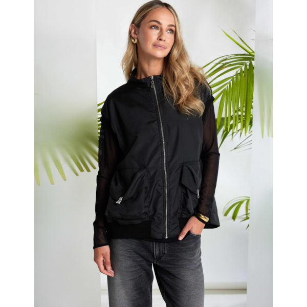 Naya High Neck Zip Waistcoat In Black And White