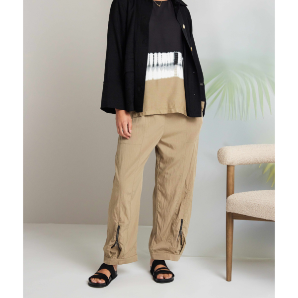 Naya Pull On Trousers With Zip Cuff Hem In Tan