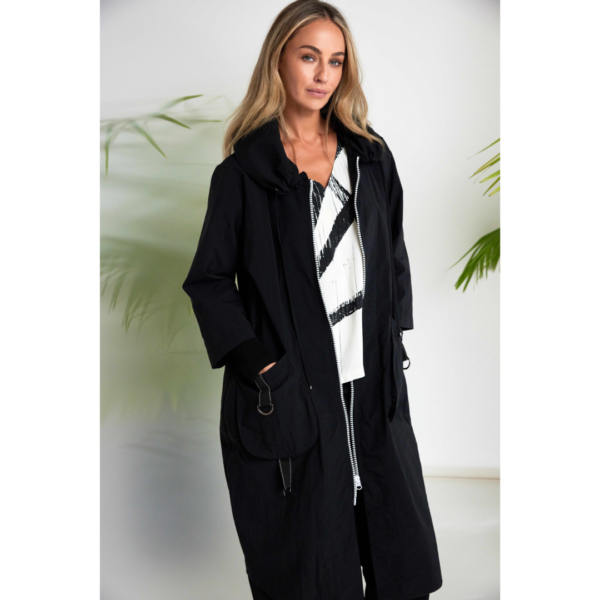 Naya Hooded Coat With D Ring Pockets In Black