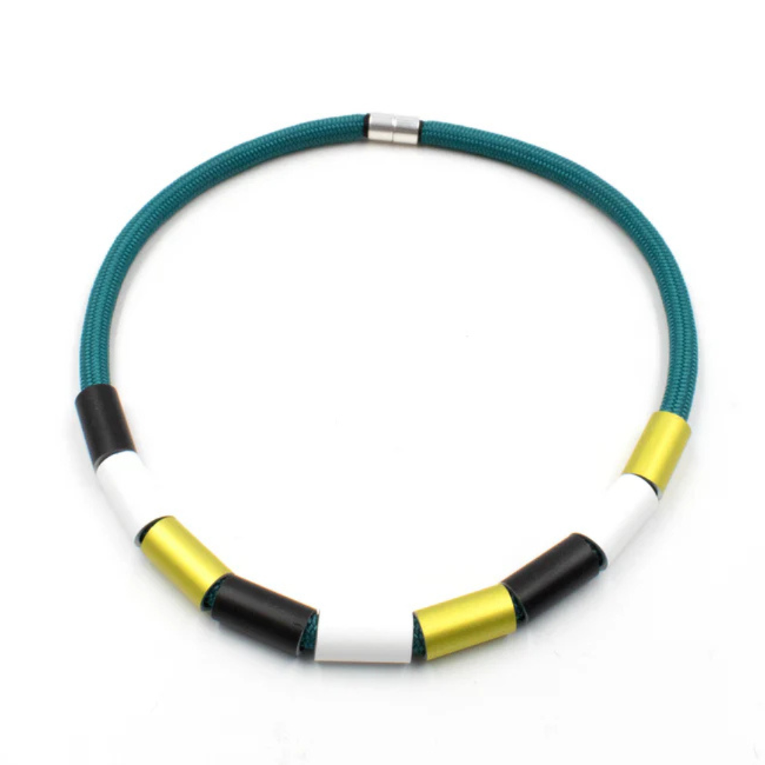 Christina Brampti Cord Necklace With Aluminium Tubes In Blue Multi