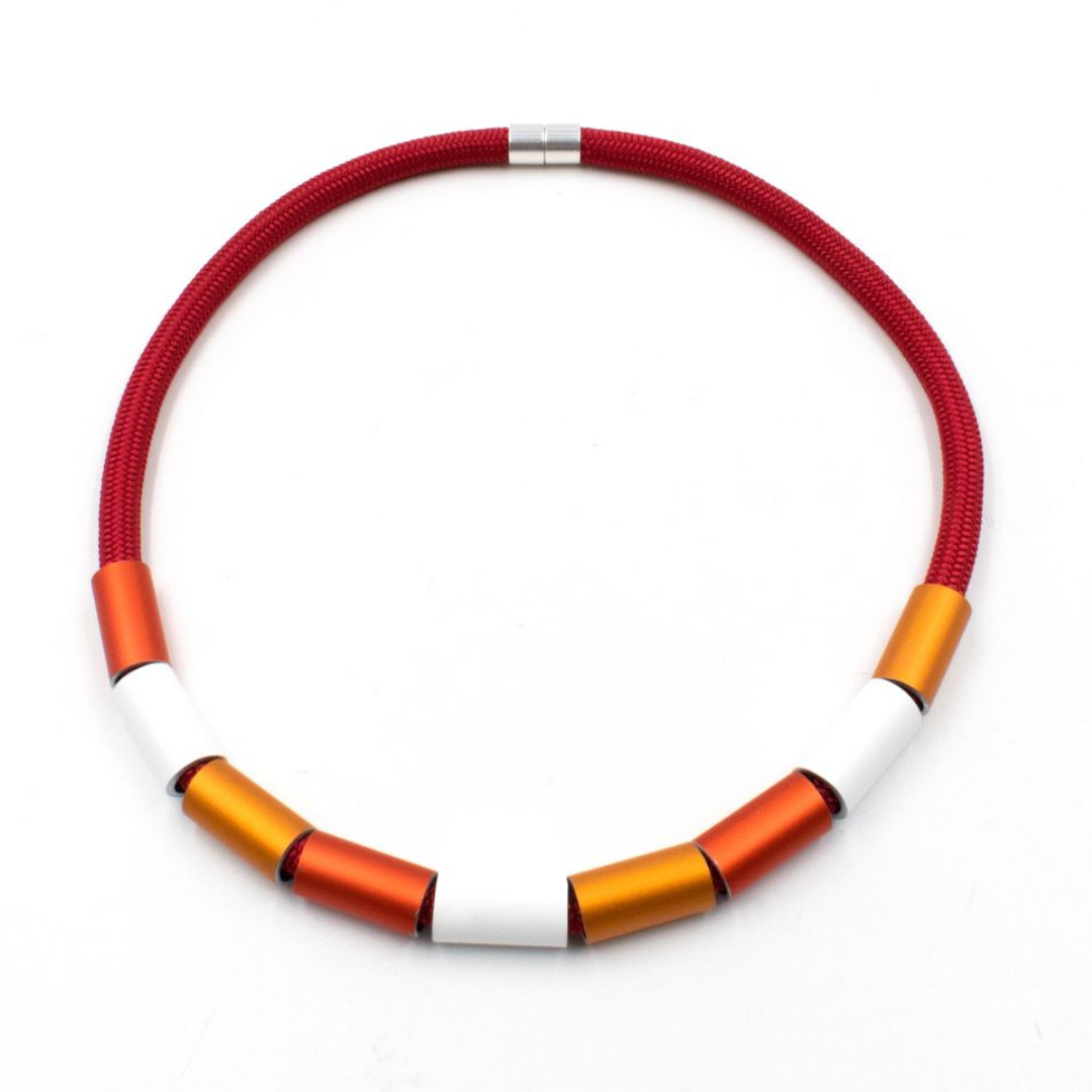 Christina Brampti Cord Necklace With Aluminium Tubes In Red Multi