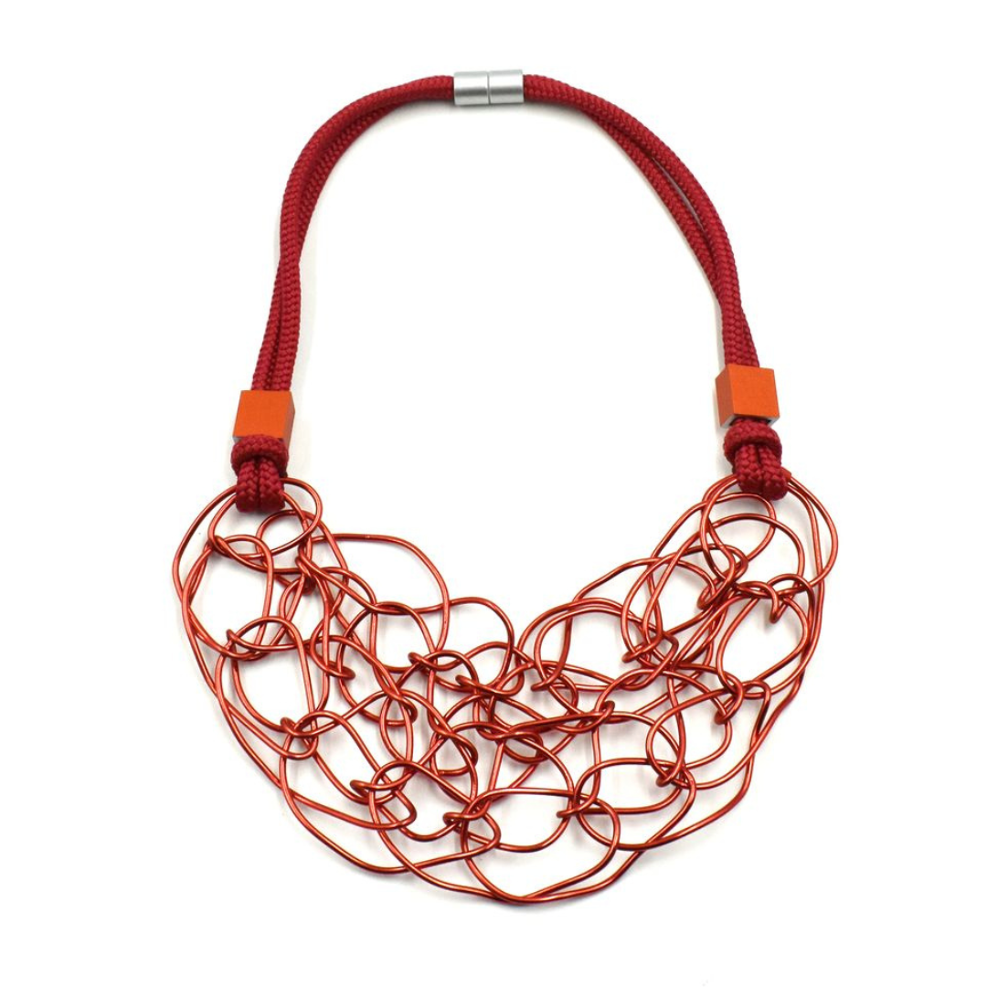 Christina Brampti Cord Short Necklace With Aluminium Wire In Red