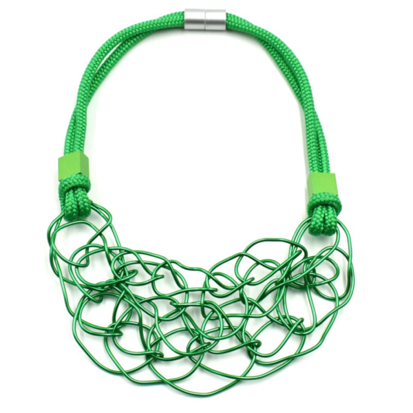 Christina Brampti Short Cord Necklace With Aluminium Wire In Green