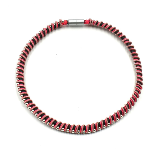 Christina Brampti Leather Cord Necklace With Metallic Beads In Pink