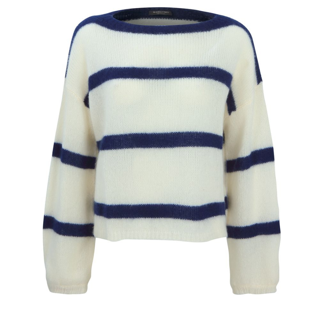 Margittes Knitted Sweater Long Sleeve In Cream/Navy