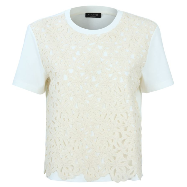 Margittes 1/2 Sleeve Woven T-Shirt In Cream