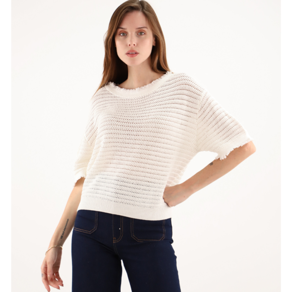 Maud & Sacha Silver Ivory Fringe Neck and Sleeve Jumper
