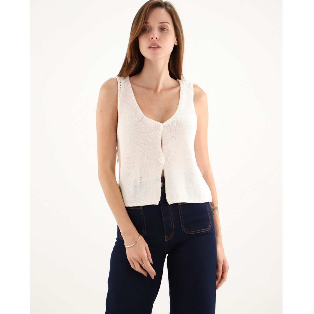 Maud & Sacha Two Button Vest Knit in Ivory