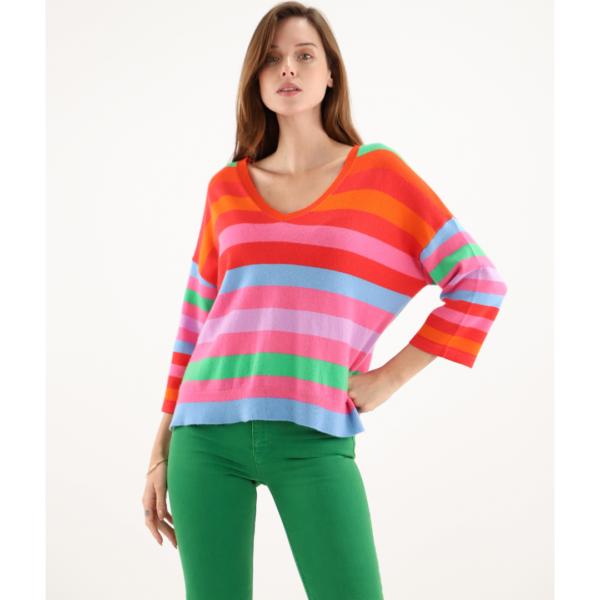 Estheme Cashmere Sweater with Multi Stripes