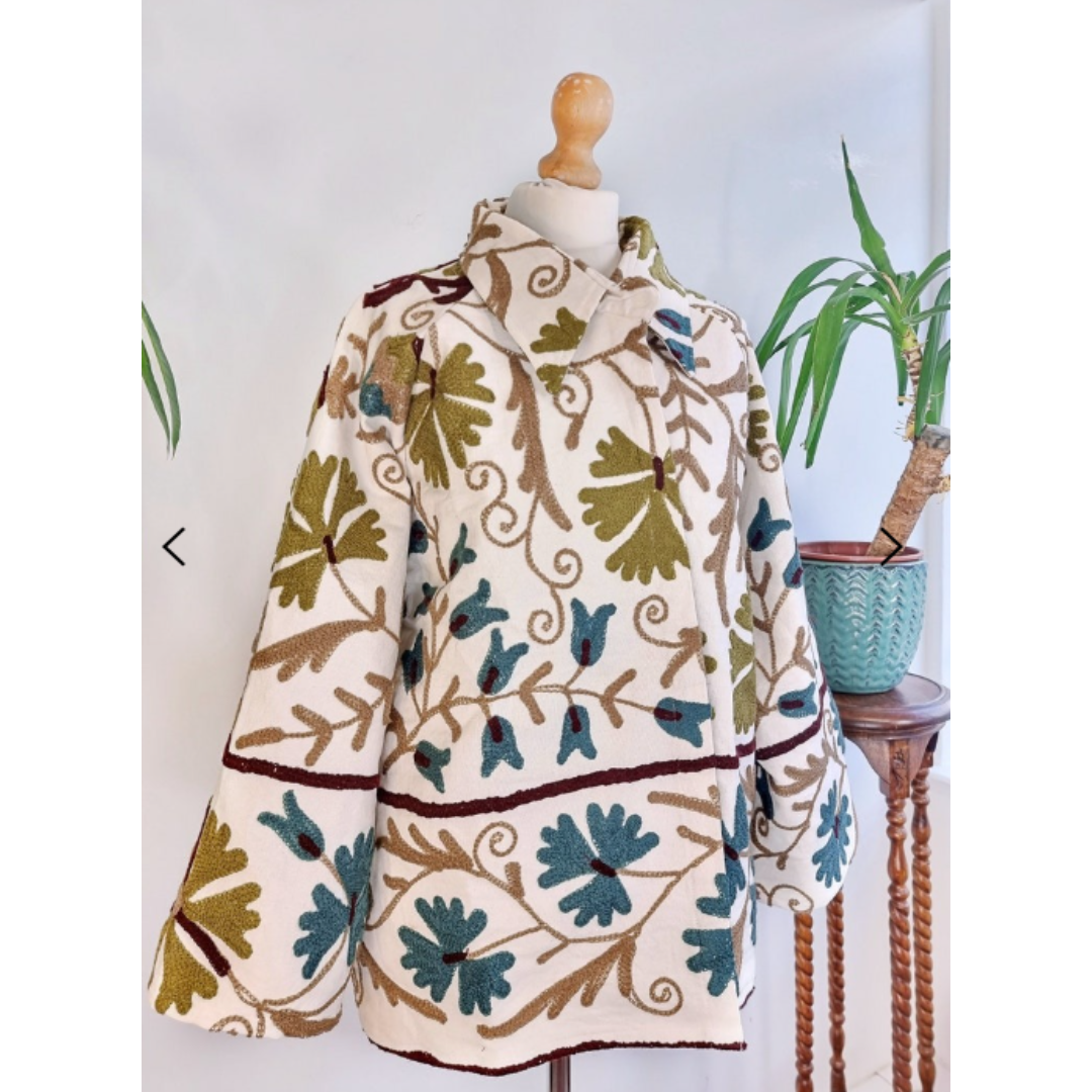 EDL Bol Suzani Bolero Jacket In Khaki Multi