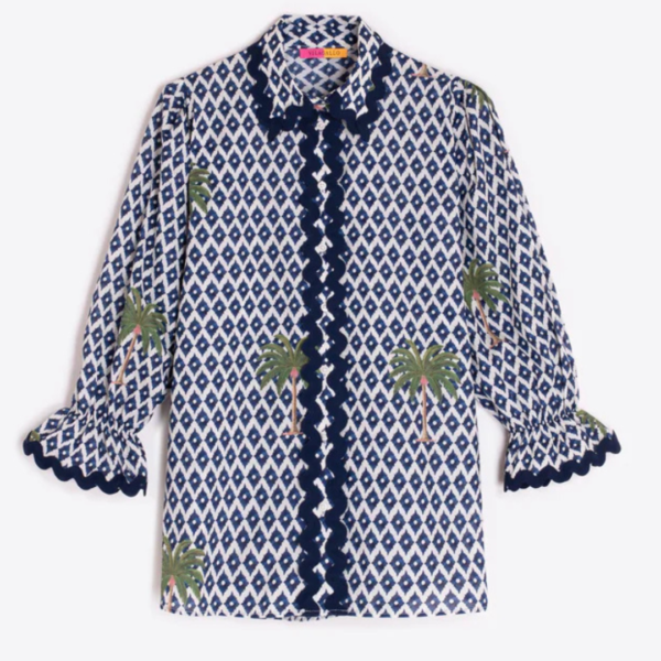 Vilagallo Blue And Cream Diamond Print Shirt