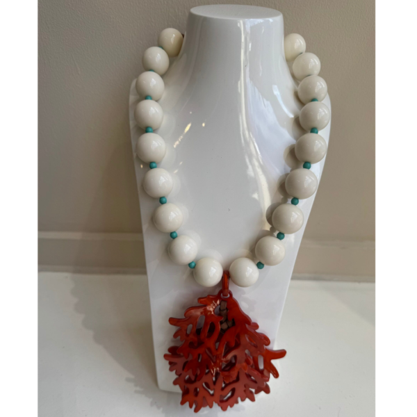 Sonata Bead And Coral Necklace In Cream/Orange
