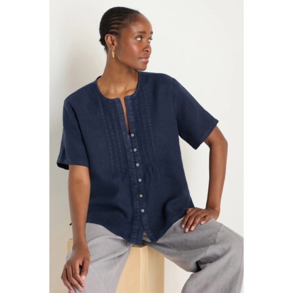 Sahara Linen Pleat Short Sleeve Shirt In Night