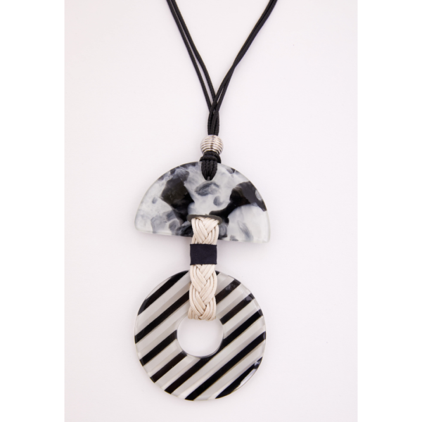 Naya Striped Disc Necklace In Black And Grey