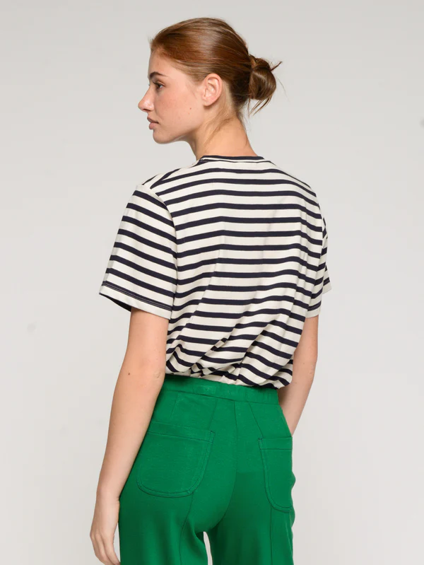 Vilagallo Striped Top In Blue And Cream With Sequin Palm Tree - Image 3