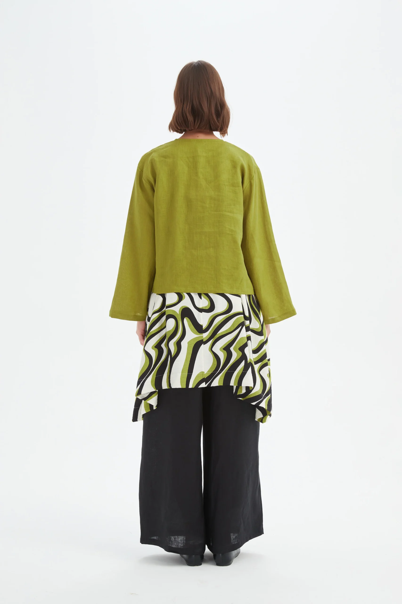 Tirelli Tie Front Linen Top In Chartreuse Green - Image 5
