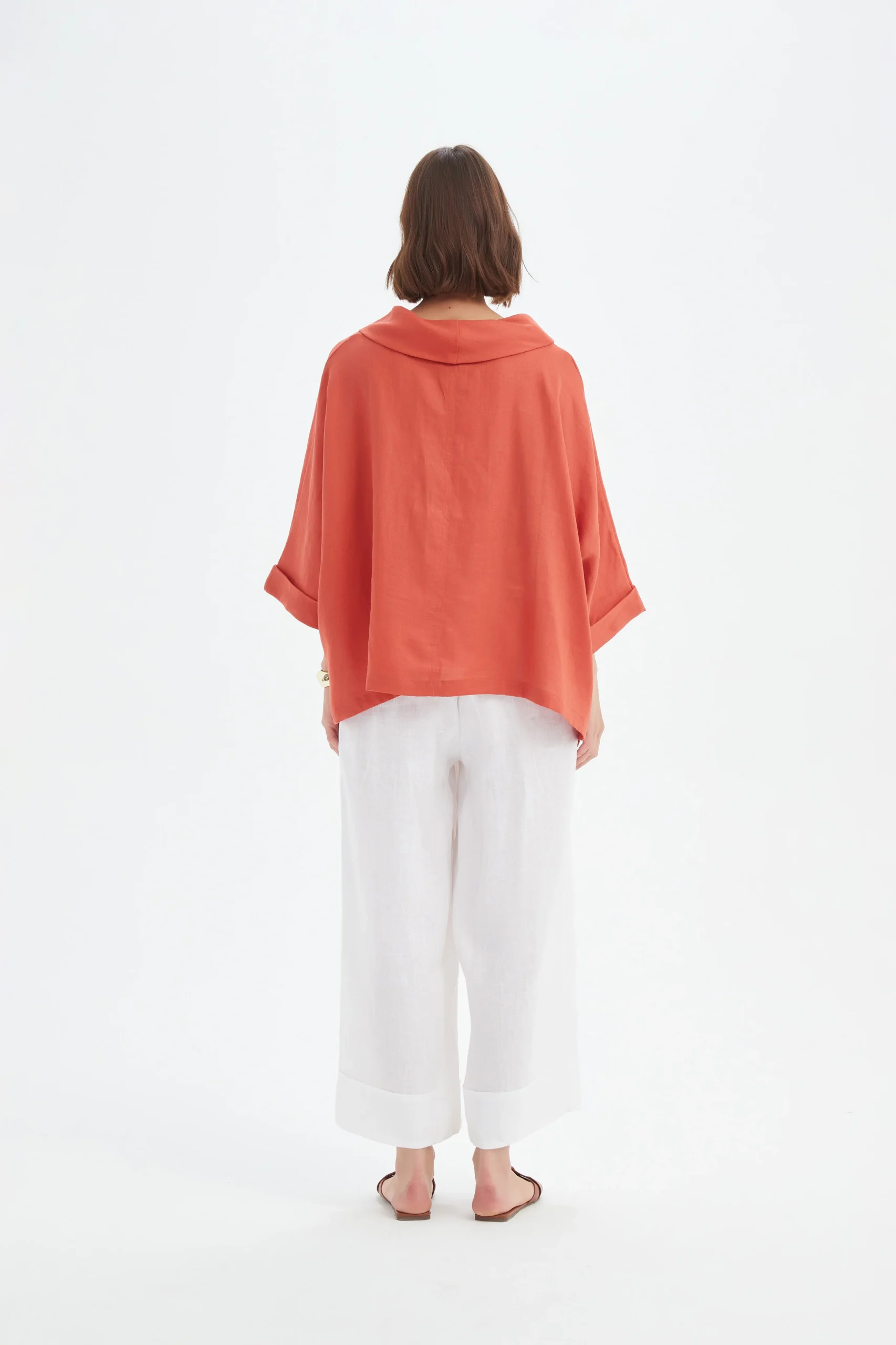 Tirelli Funnel Neck Boxy Linen Top In Rust - Image 4