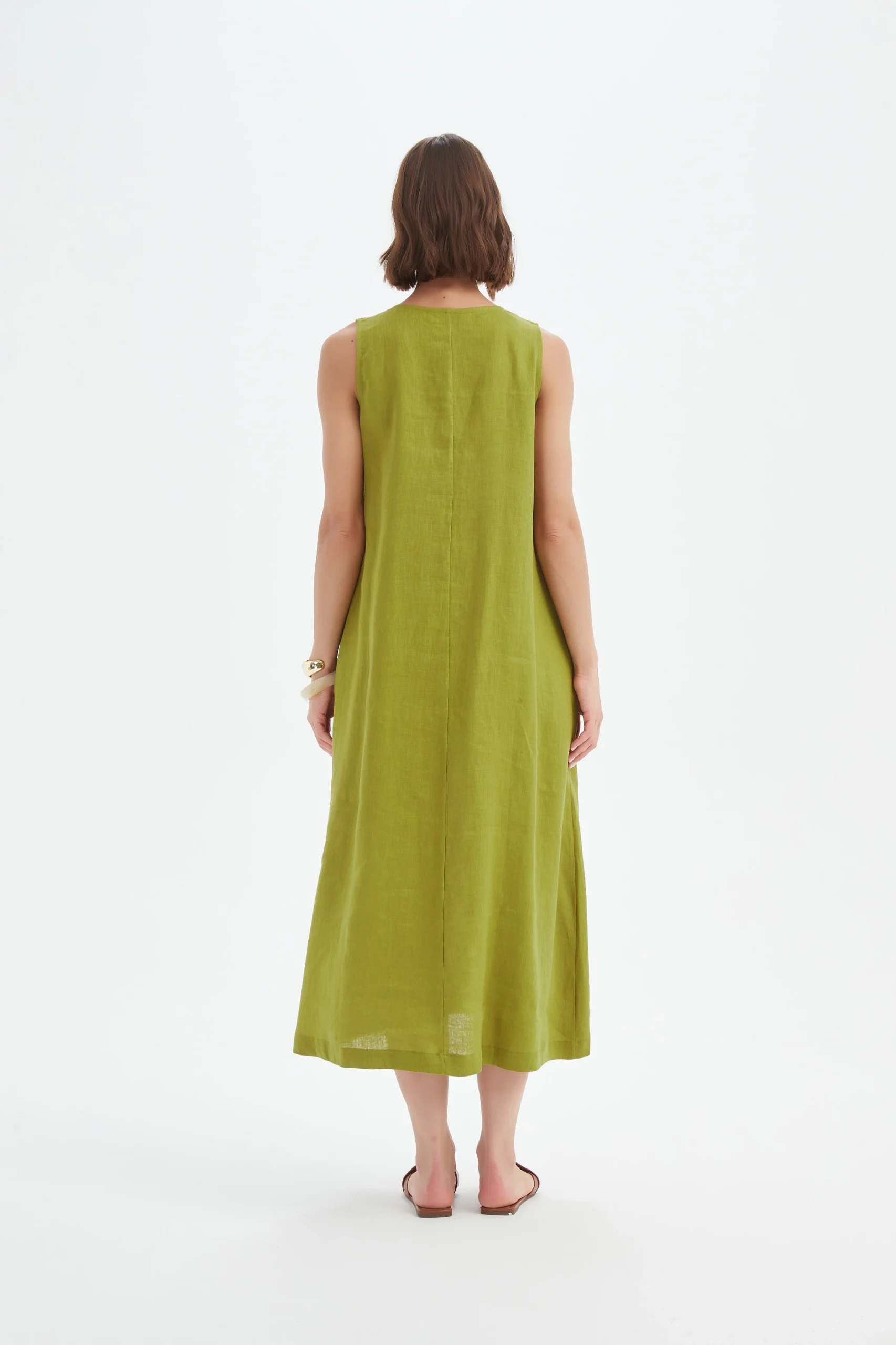Tirelli Inverted Pleat Dress In Chartreuse Green - Image 5
